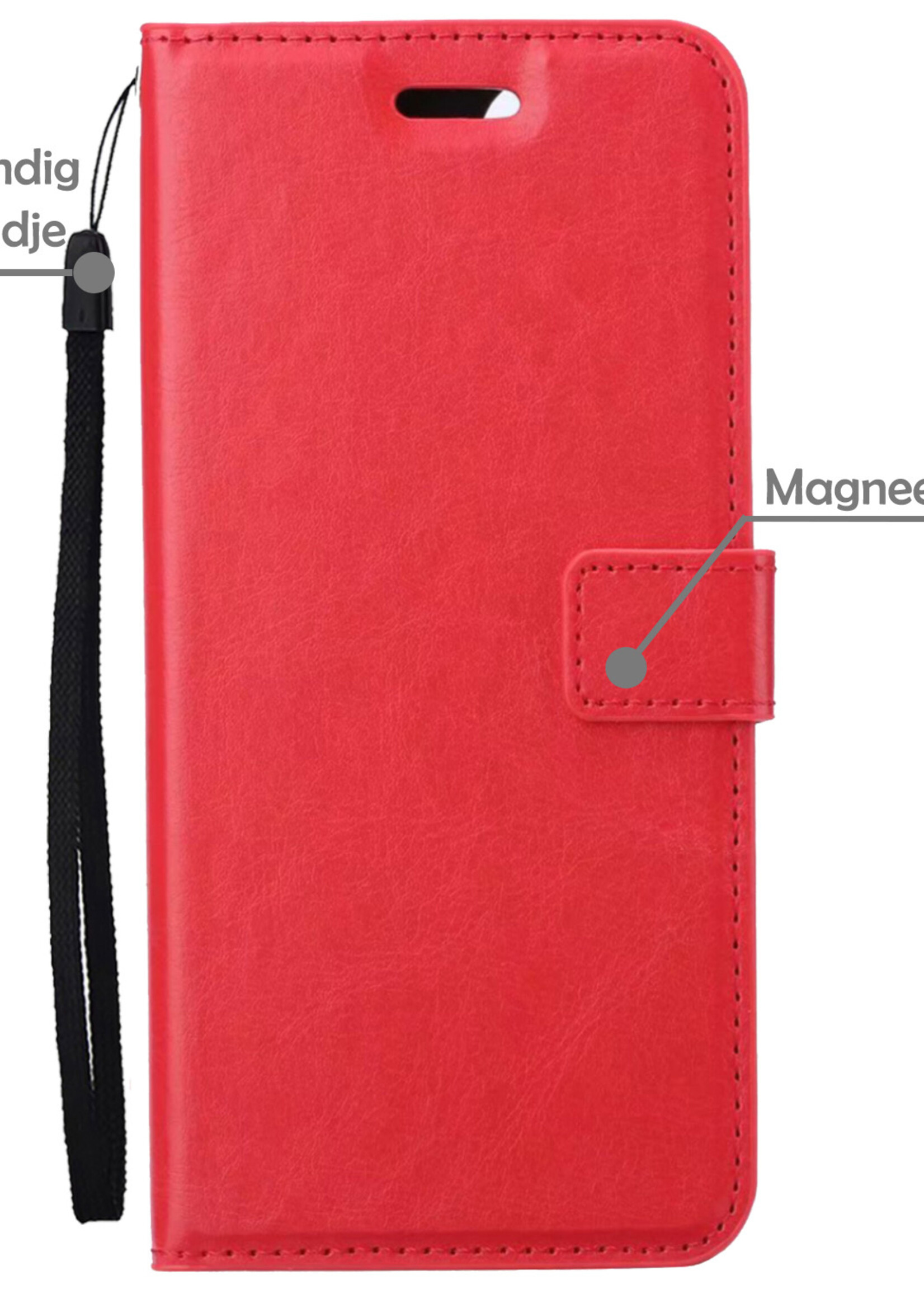 LUQ Hoesje Geschikt voor OPPO A57s Hoesje Book Case Hoes Wallet Cover - Hoes Geschikt voor OPPO A57s Hoesje Bookcase Hoes - Rood