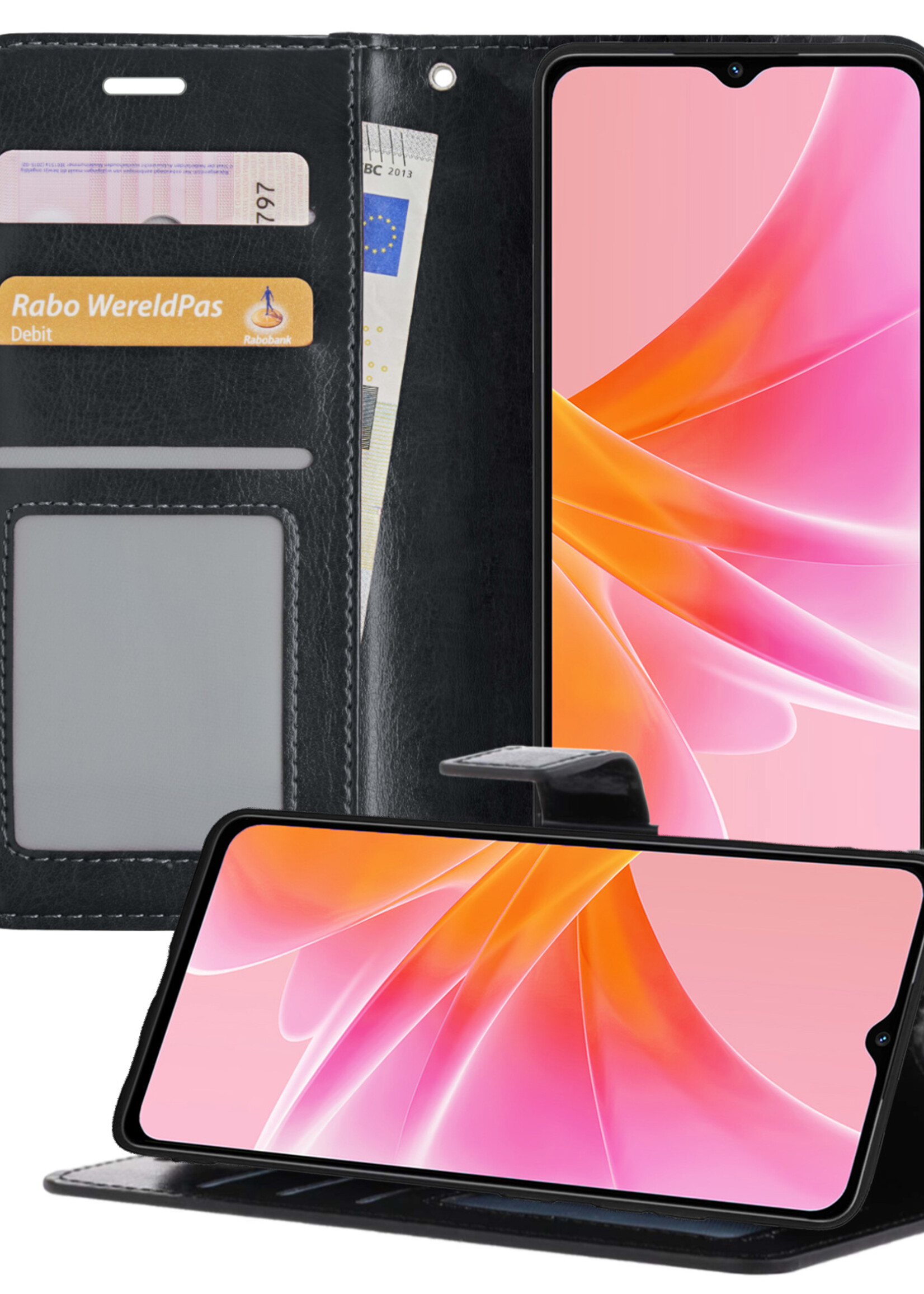 Hoesje Geschikt voor OPPO A57s Hoesje Book Case Hoes Wallet Cover - Hoes Geschikt voor OPPO A57s Hoesje Bookcase Hoes - Zwart