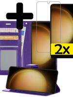LUQ LUQ Samsung Galaxy S23 Hoesje Bookcase Paars Met 2x Screenprotector
