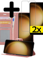 LUQ LUQ Samsung Galaxy S23 Hoesje Bookcase Rose Goud Met 2x Screenprotector