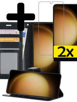 LUQ LUQ Samsung Galaxy S23 Hoesje Bookcase Zwart Met 2x Screenprotector