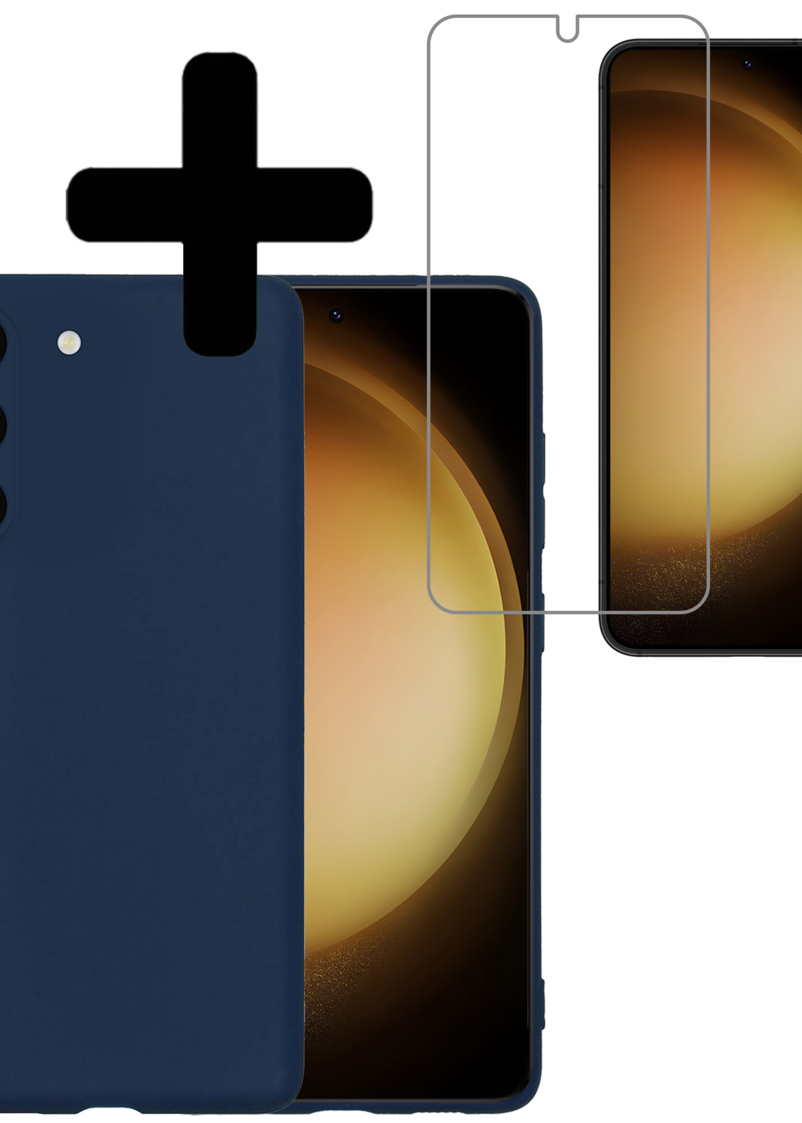 LUQ Hoesje Geschikt voor Samsung S23 Hoesje Siliconen Case Met Screenprotector - Hoes Geschikt voor Samsung Galaxy S23 Hoes Siliconen - Donkerblauw
