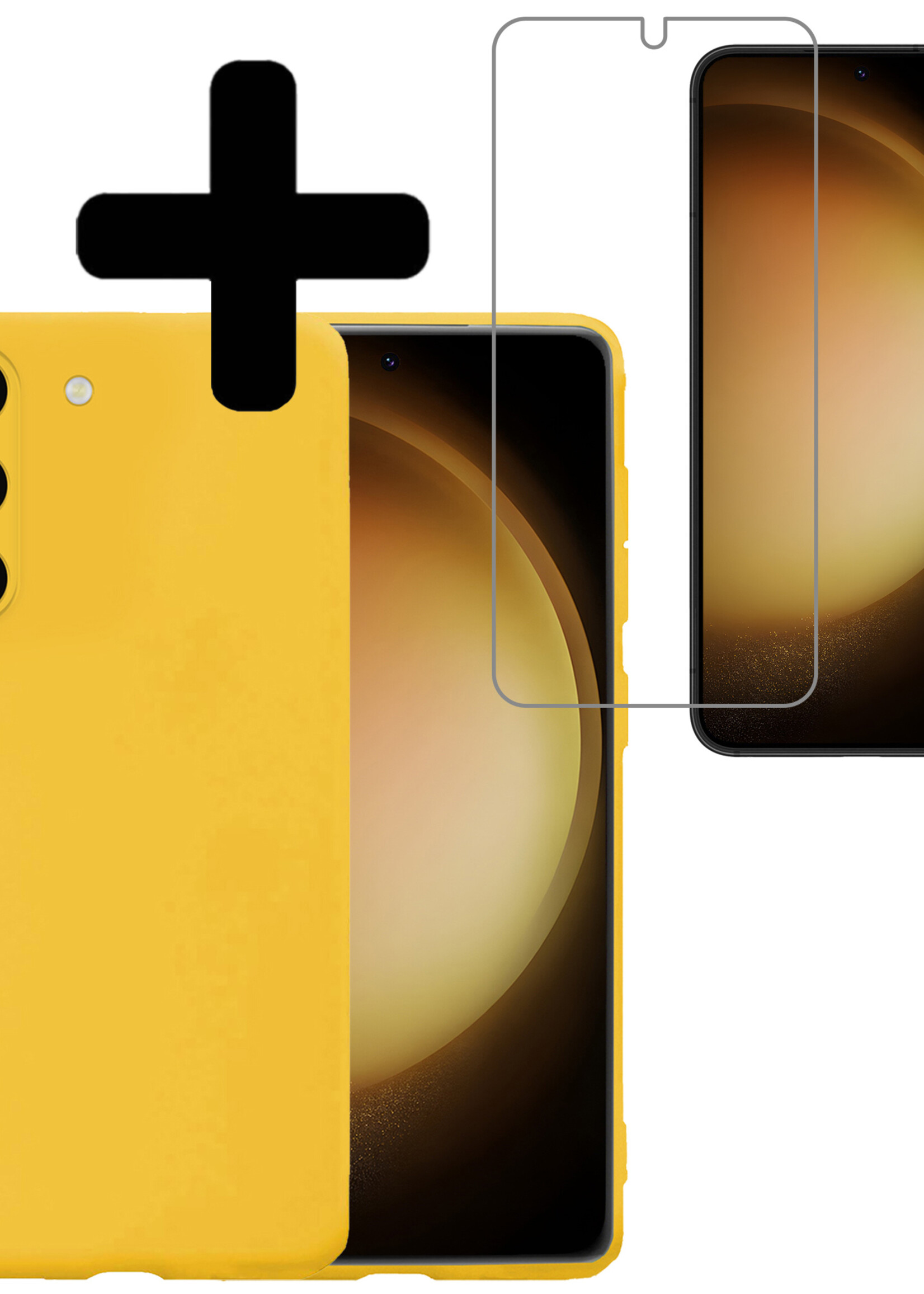 LUQ Hoesje Geschikt voor Samsung S23 Hoesje Siliconen Case Met Screenprotector - Hoes Geschikt voor Samsung Galaxy S23 Hoes Siliconen - Geel