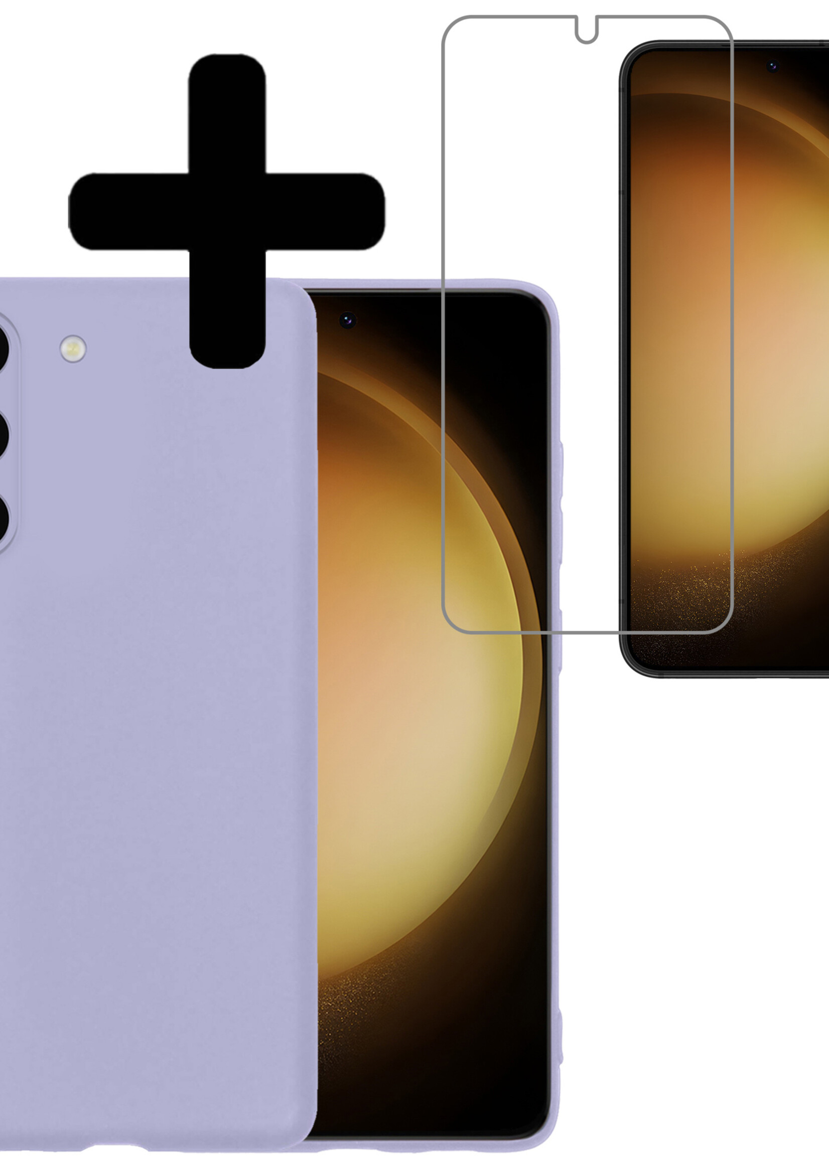 LUQ Hoesje Geschikt voor Samsung S23 Hoesje Siliconen Case Met Screenprotector - Hoes Geschikt voor Samsung Galaxy S23 Hoes Siliconen - Lila