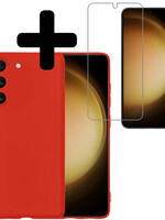 LUQ LUQ Samsung Galaxy S23 Hoesje Siliconen Met Screenprotector - Rood