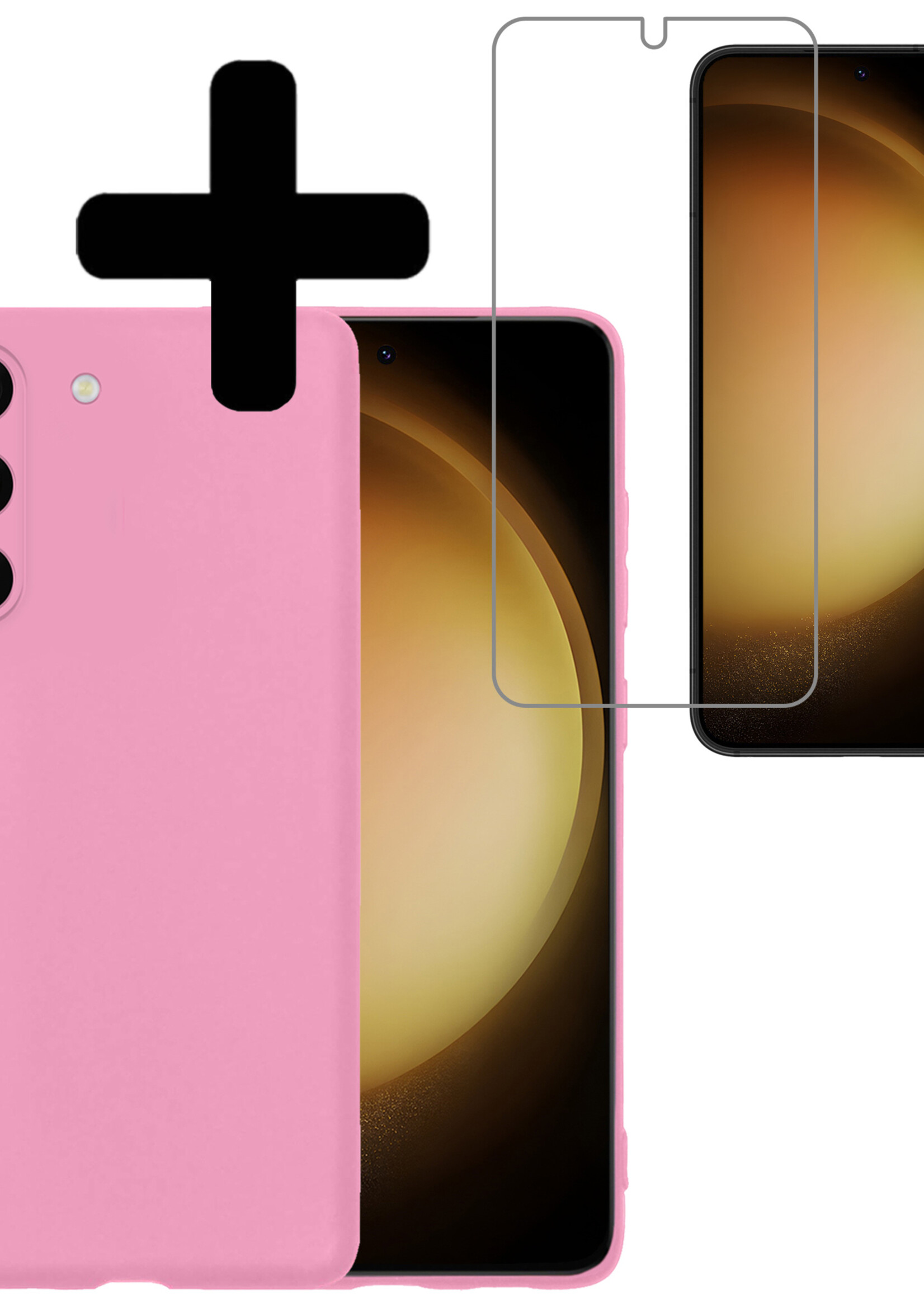 LUQ Hoesje Geschikt voor Samsung S23 Hoesje Siliconen Case Met Screenprotector - Hoes Geschikt voor Samsung Galaxy S23 Hoes Siliconen - Lichtroze