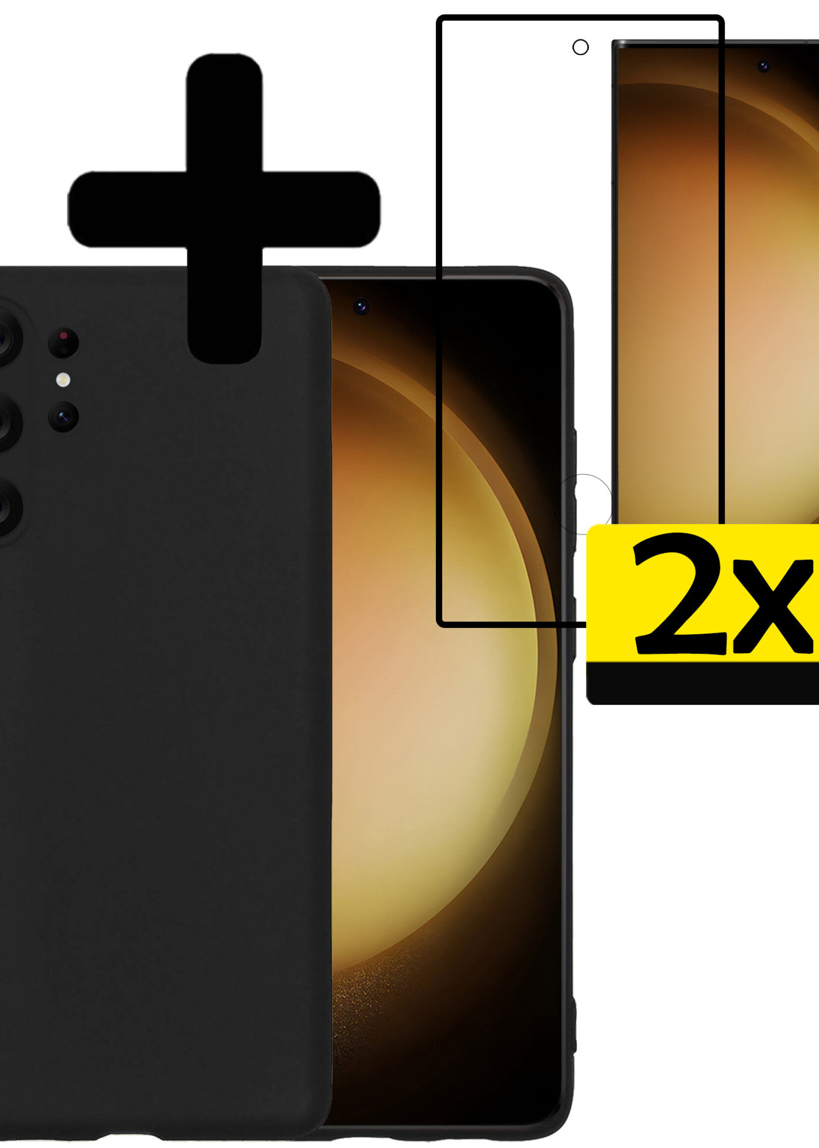 LUQ Hoesje Geschikt voor Samsung S23 Ultra Hoesje Siliconen Case Met 2x Screenprotector - Hoes Geschikt voor Samsung Galaxy S23 Ultra Hoes Siliconen - Zwart