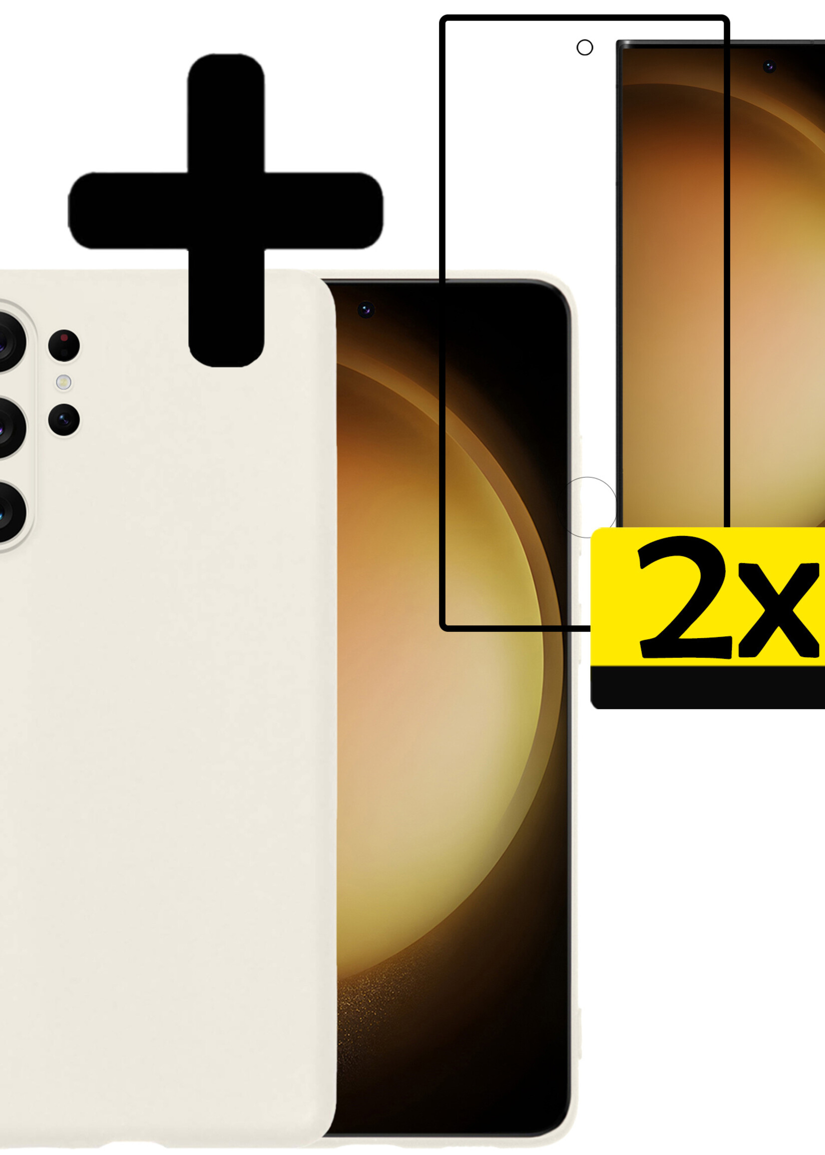 LUQ Hoesje Geschikt voor Samsung S23 Ultra Hoesje Siliconen Case Met 2x Screenprotector - Hoes Geschikt voor Samsung Galaxy S23 Ultra Hoes Siliconen - Wit