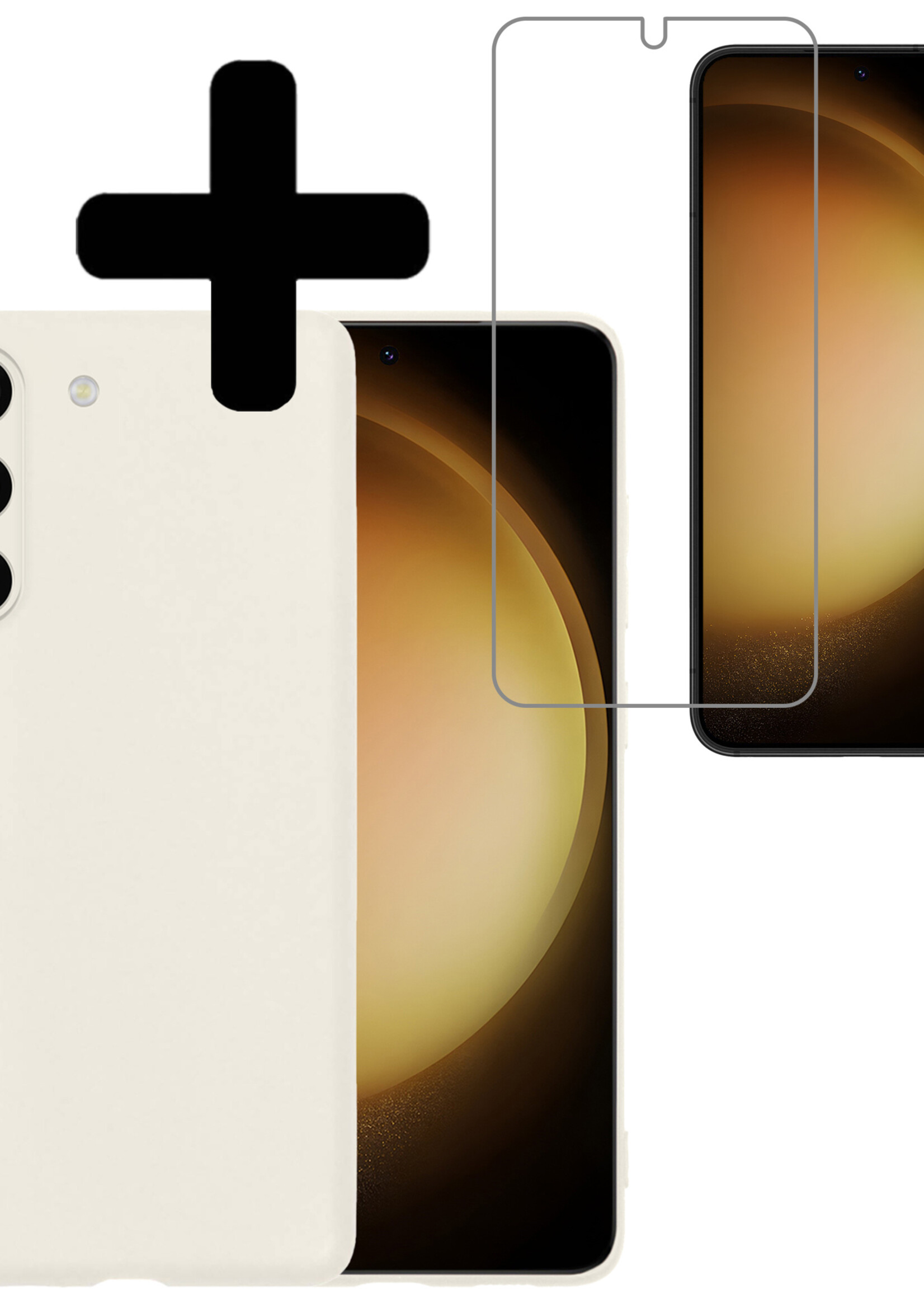 LUQ Hoesje Geschikt voor Samsung S23 Hoesje Siliconen Case Met Screenprotector - Hoes Geschikt voor Samsung Galaxy S23 Hoes Siliconen - Wit