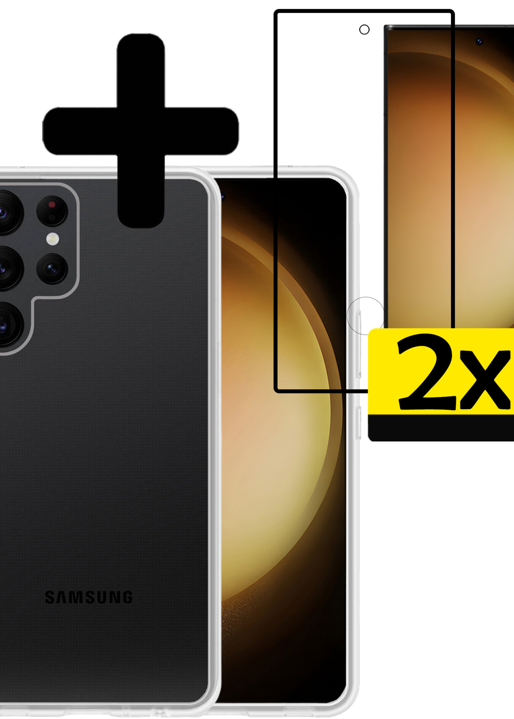 LUQ Hoesje Geschikt voor Samsung S23 Ultra Hoesje Siliconen Case Met 2x Screenprotector - Hoes Geschikt voor Samsung Galaxy S23 Ultra Hoes Siliconen - Transparant