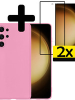 LUQ LUQ Samsung Galaxy S23 Ultra Hoesje Siliconen Met 2x Screenprotector - Lichtroze