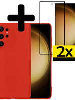 LUQ LUQ Samsung Galaxy S23 Ultra Hoesje Siliconen Met 2x Screenprotector - Rood