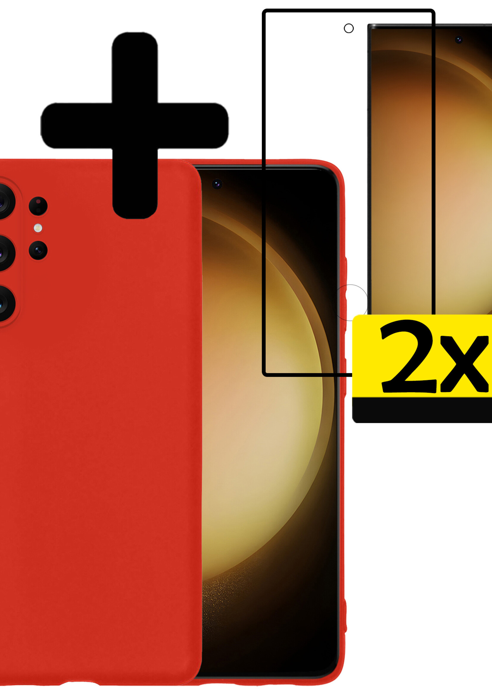 LUQ Hoesje Geschikt voor Samsung S23 Ultra Hoesje Siliconen Case Met 2x Screenprotector - Hoes Geschikt voor Samsung Galaxy S23 Ultra Hoes Siliconen - Rood