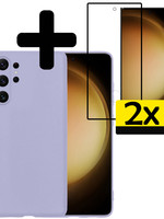 LUQ LUQ Samsung Galaxy S23 Ultra Hoesje Siliconen Met 2x Screenprotector - Lila