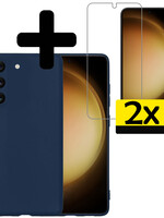 LUQ LUQ Samsung Galaxy S23 Hoesje Siliconen Met 2x Screenprotector - Donkerblauw