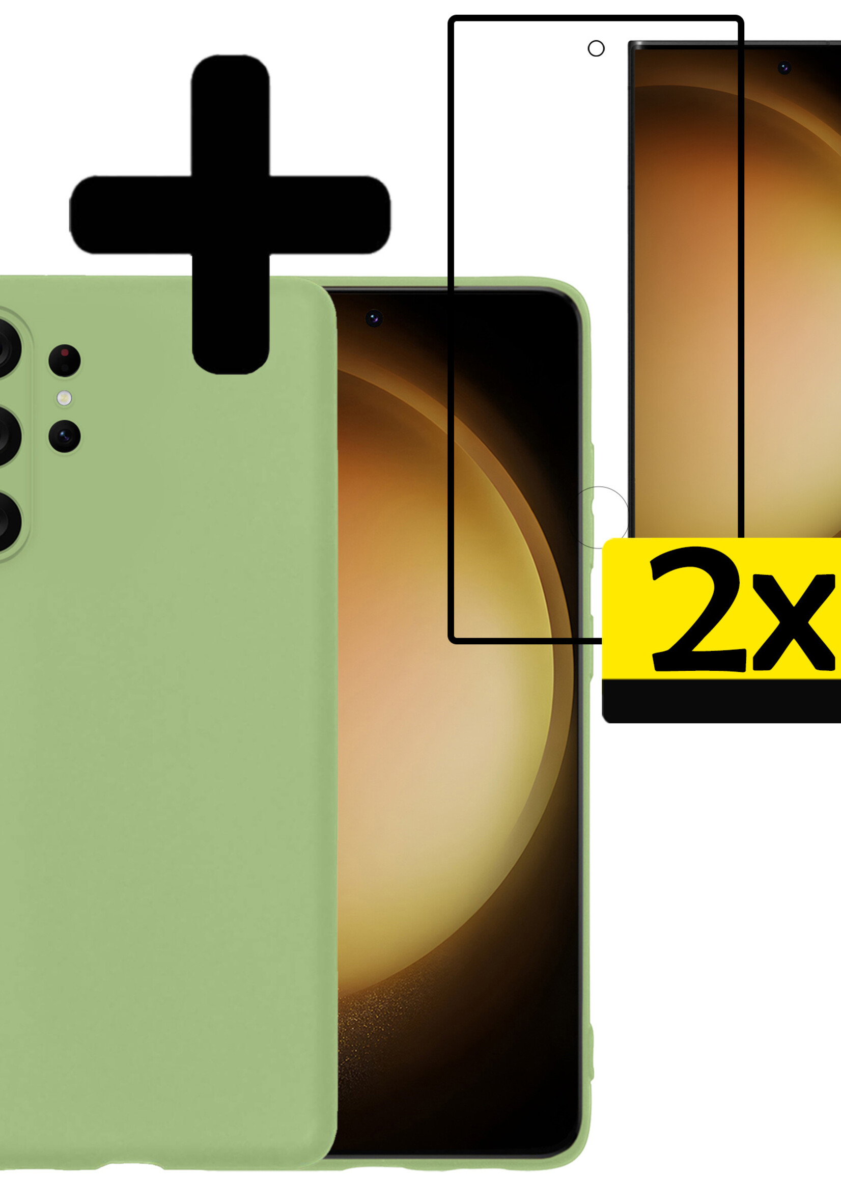 LUQ Hoesje Geschikt voor Samsung S23 Ultra Hoesje Siliconen Case Met 2x Screenprotector - Hoes Geschikt voor Samsung Galaxy S23 Ultra Hoes Siliconen - Groen