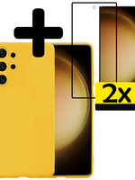 LUQ LUQ Samsung Galaxy S23 Ultra Hoesje Siliconen Met 2x Screenprotector - Geel