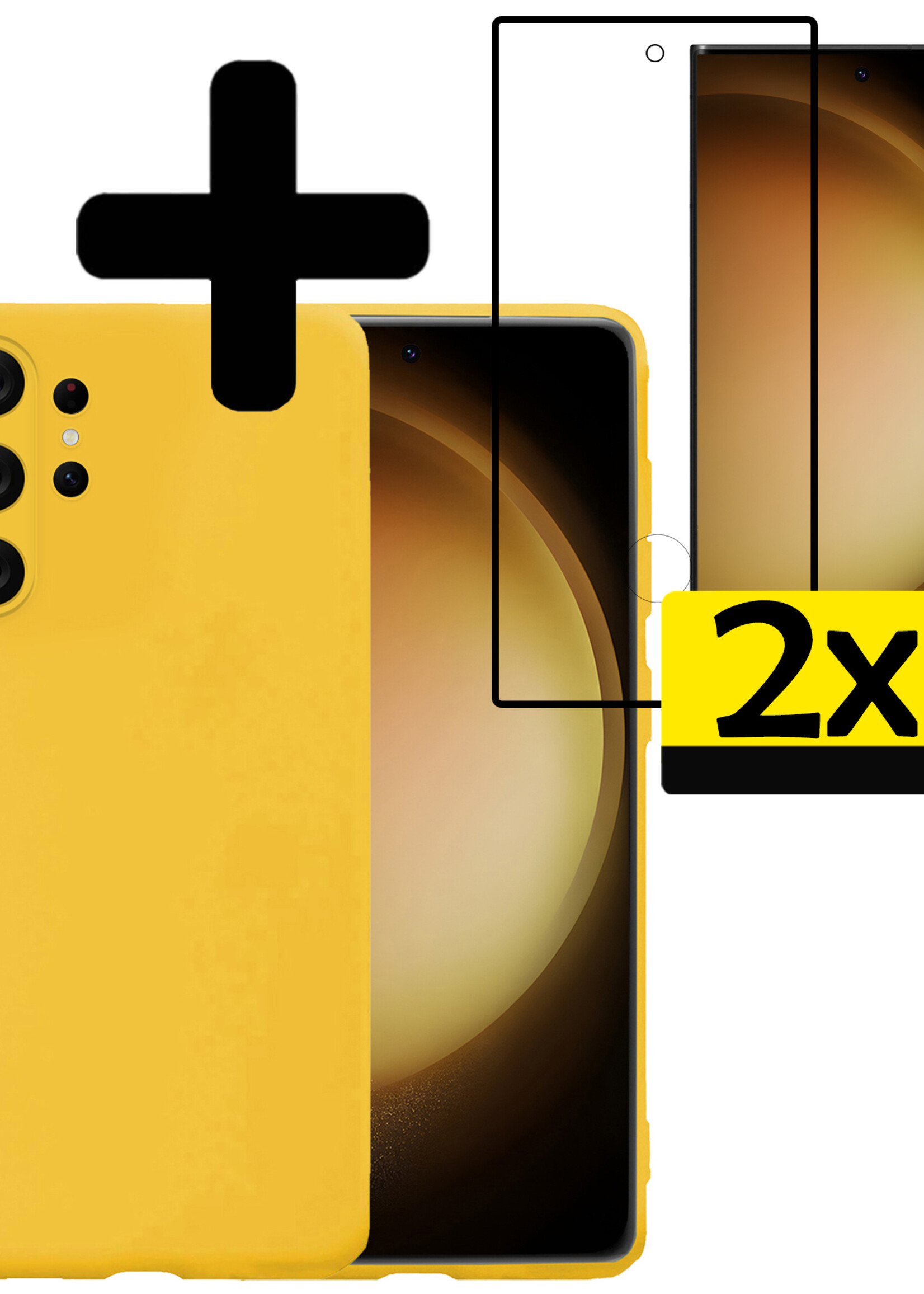 LUQ Hoesje Geschikt voor Samsung S23 Ultra Hoesje Siliconen Case Met 2x Screenprotector - Hoes Geschikt voor Samsung Galaxy S23 Ultra Hoes Siliconen - Geel