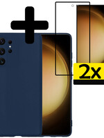 LUQ LUQ Samsung Galaxy S23 Ultra Hoesje Siliconen Met 2x Screenprotector - Donkerblauw