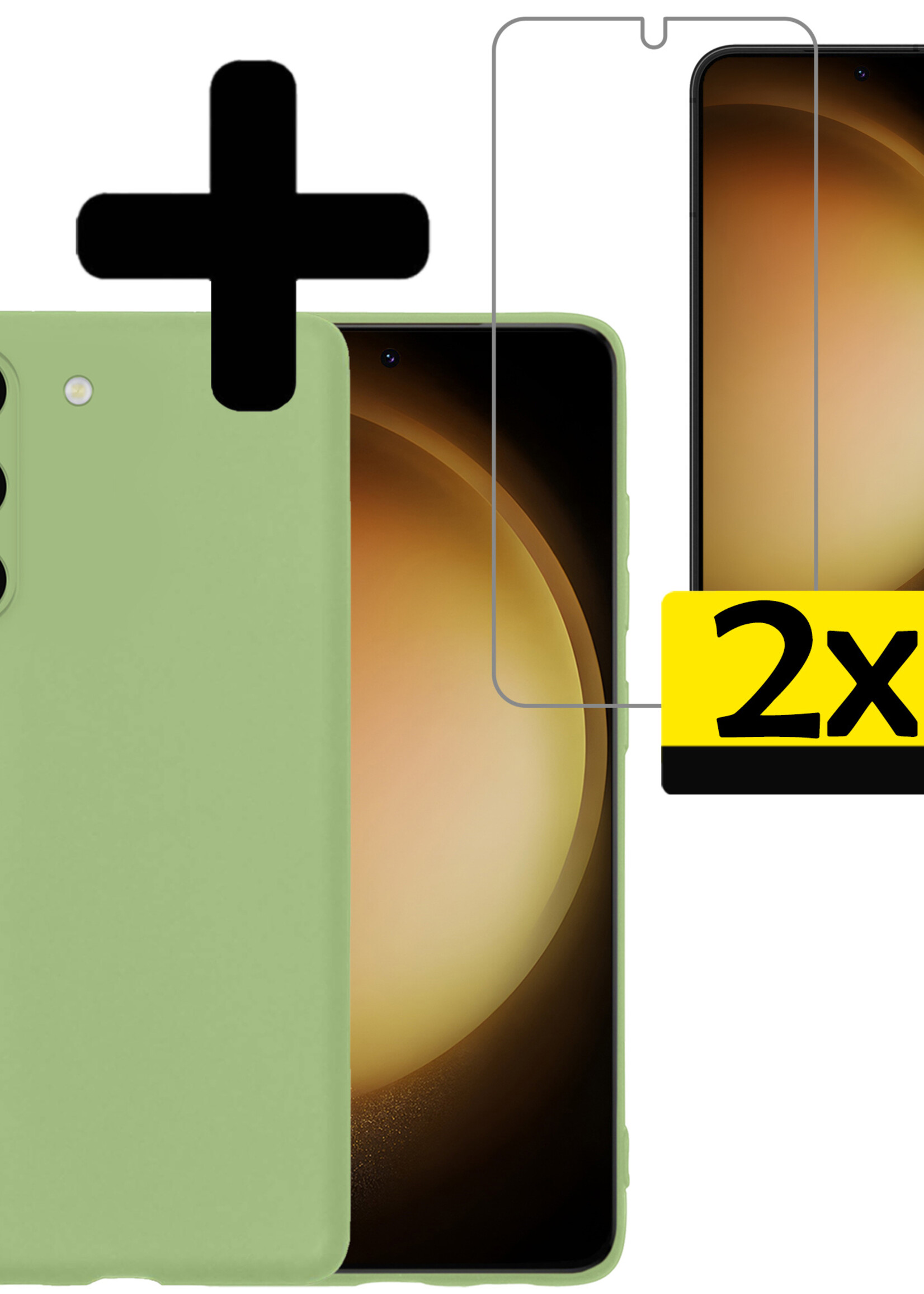 LUQ Hoesje Geschikt voor Samsung S23 Hoesje Siliconen Case Met 2x Screenprotector - Hoes Geschikt voor Samsung Galaxy S23 Hoes Siliconen - Groen