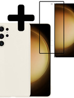 LUQ LUQ Samsung Galaxy S23 Ultra Hoesje Siliconen Met Screenprotector - Wit