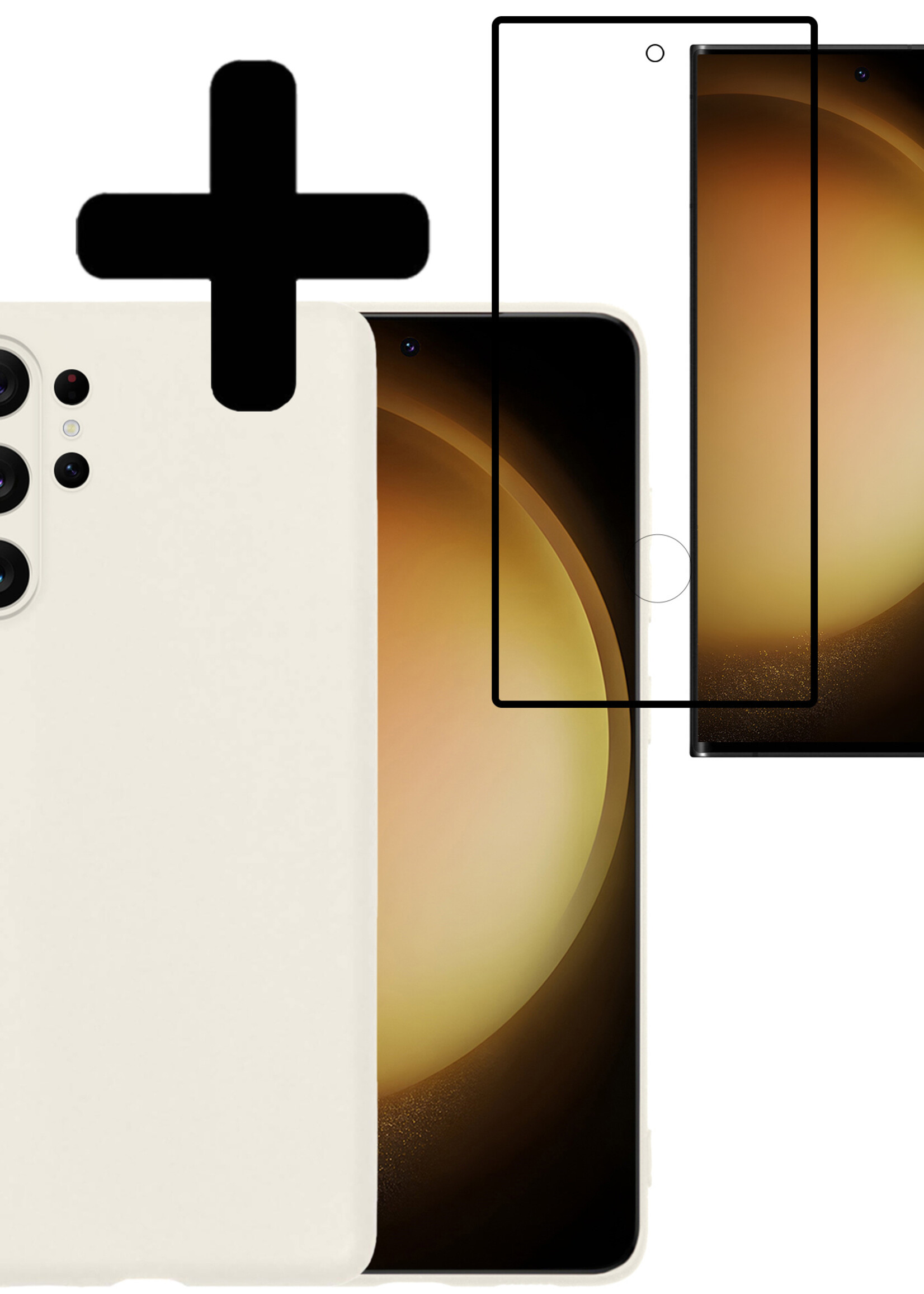 LUQ Hoesje Geschikt voor Samsung S23 Ultra Hoesje Siliconen Case Met Screenprotector - Hoes Geschikt voor Samsung Galaxy S23 Ultra Hoes Siliconen - Wit