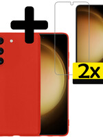 LUQ LUQ Samsung Galaxy S23 Hoesje Siliconen Met 2x Screenprotector - Rood