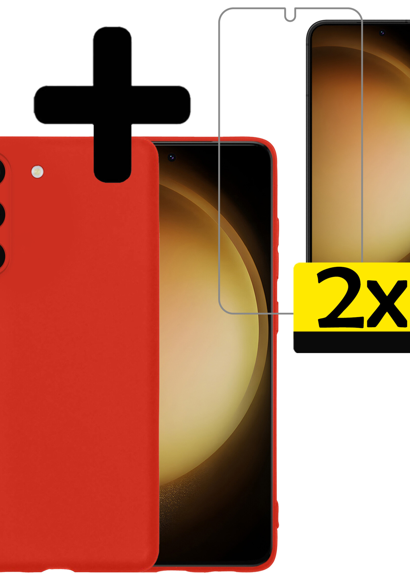 LUQ Hoesje Geschikt voor Samsung S23 Hoesje Siliconen Case Met 2x Screenprotector - Hoes Geschikt voor Samsung Galaxy S23 Hoes Siliconen - Rood