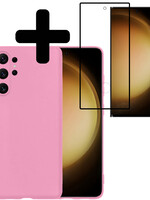 LUQ LUQ Samsung Galaxy S23 Ultra Hoesje Siliconen Met Screenprotector - Lichtroze