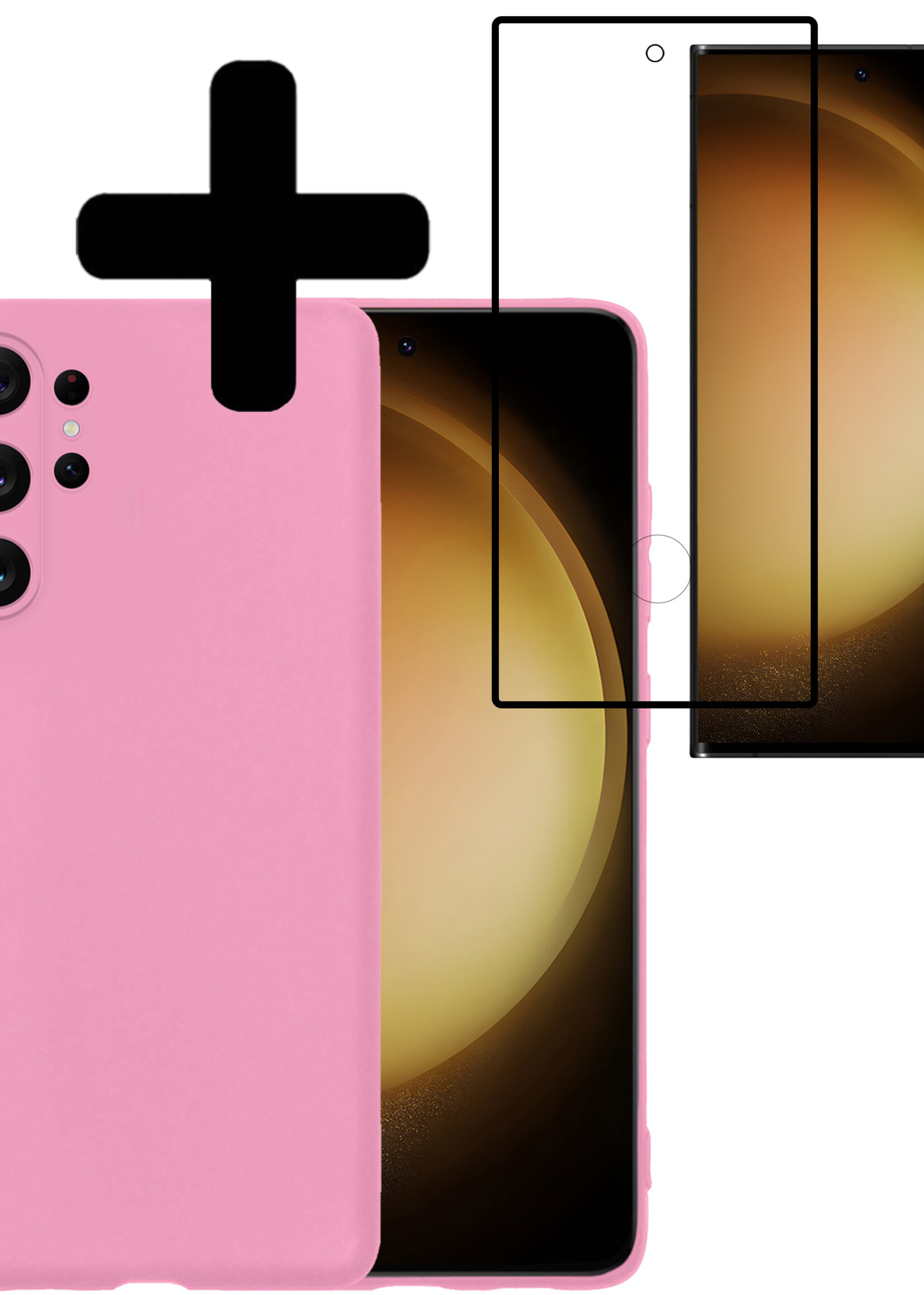 LUQ Hoesje Geschikt voor Samsung S23 Ultra Hoesje Siliconen Case Met Screenprotector - Hoes Geschikt voor Samsung Galaxy S23 Ultra Hoes Siliconen - Lichtroze