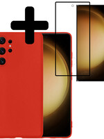 LUQ LUQ Samsung Galaxy S23 Ultra Hoesje Siliconen Met Screenprotector - Rood