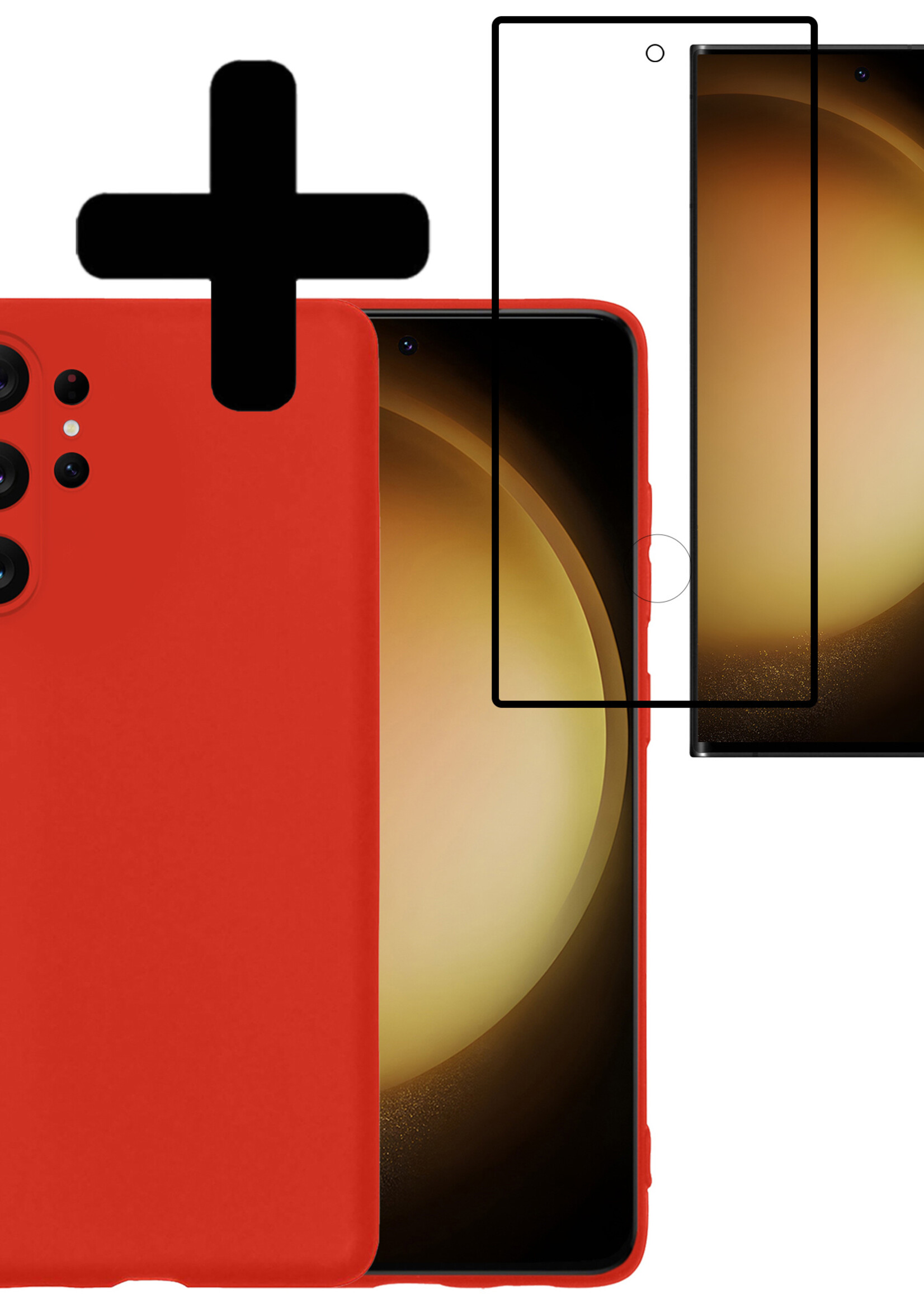 LUQ Hoesje Geschikt voor Samsung S23 Ultra Hoesje Siliconen Case Met Screenprotector - Hoes Geschikt voor Samsung Galaxy S23 Ultra Hoes Siliconen - Rood