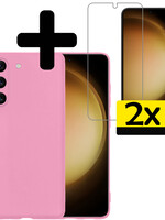 LUQ LUQ Samsung Galaxy S23 Hoesje Siliconen Met 2x Screenprotector - Lichtroze