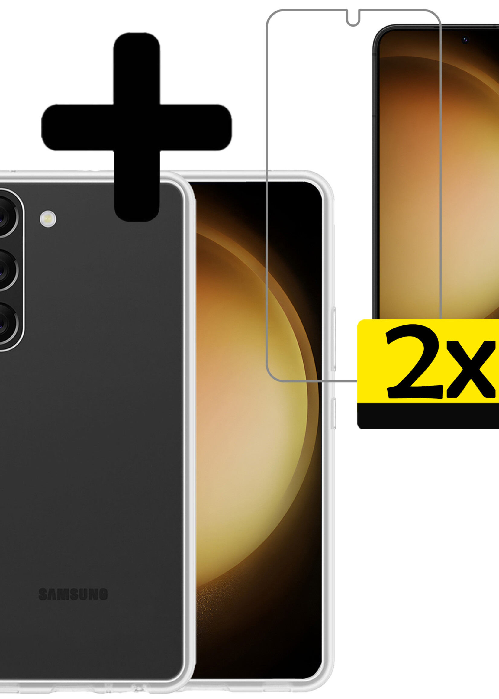 LUQ Hoesje Geschikt voor Samsung S23 Hoesje Siliconen Case Met 2x Screenprotector - Hoes Geschikt voor Samsung Galaxy S23 Hoes Siliconen - Transparant