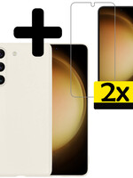 LUQ LUQ Samsung Galaxy S23 Hoesje Siliconen Met 2x Screenprotector - Wit