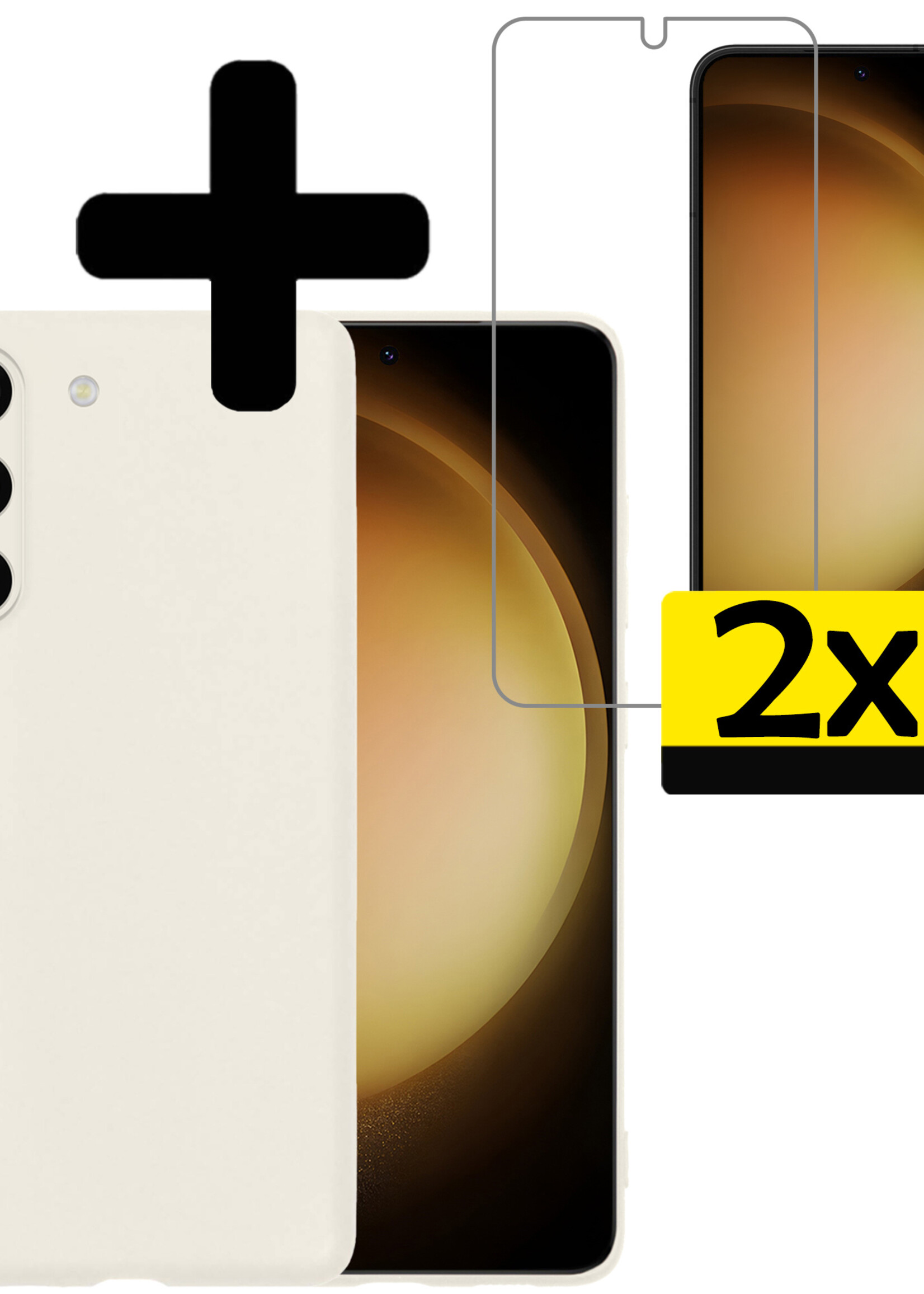 LUQ Hoesje Geschikt voor Samsung S23 Hoesje Siliconen Case Met 2x Screenprotector - Hoes Geschikt voor Samsung Galaxy S23 Hoes Siliconen - Wit