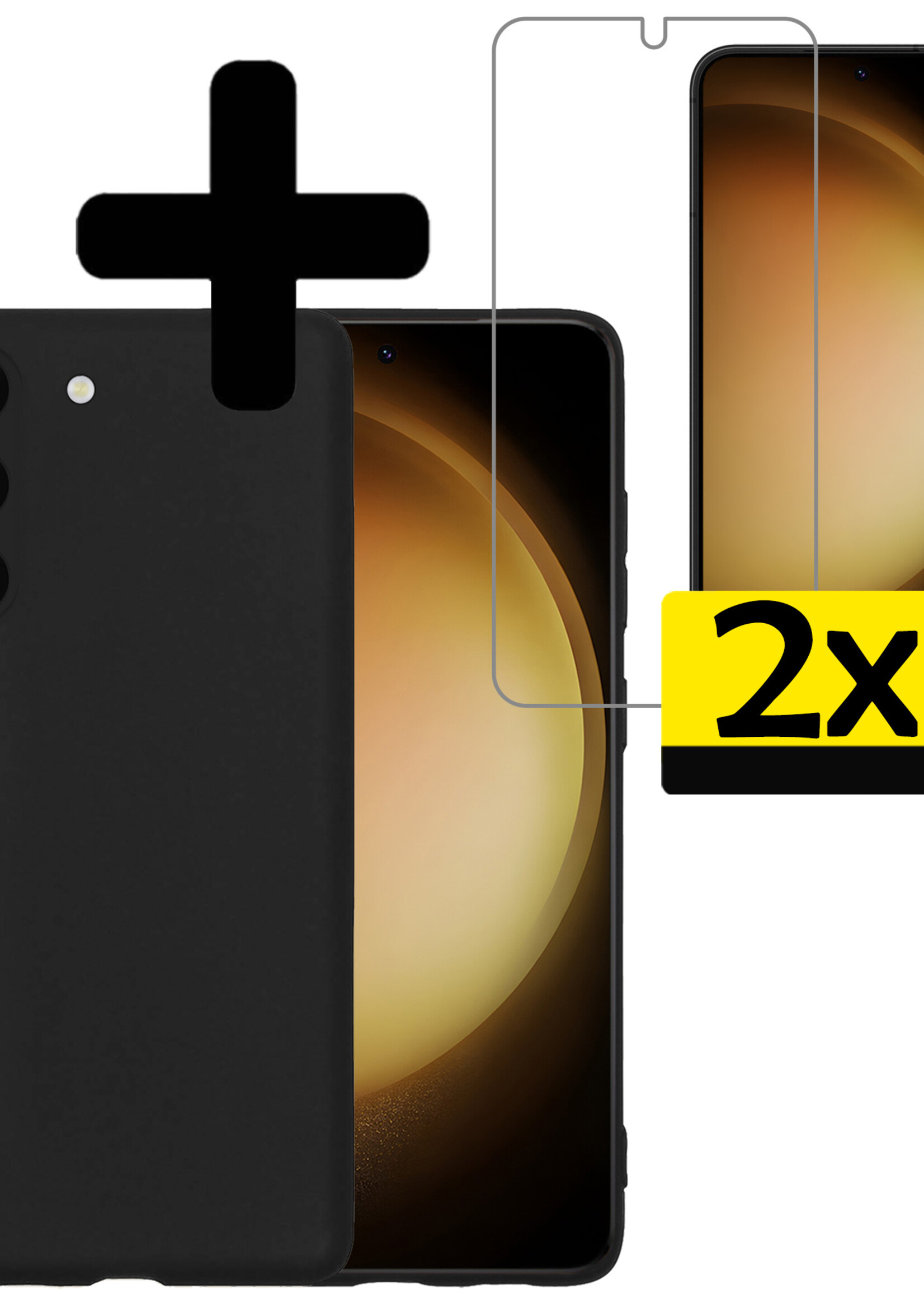 LUQ Hoesje Geschikt voor Samsung S23 Hoesje Siliconen Case Met 2x Screenprotector - Hoes Geschikt voor Samsung Galaxy S23 Hoes Siliconen - Zwart