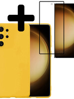 LUQ LUQ Samsung Galaxy S23 Ultra Hoesje Siliconen Met Screenprotector - Geel