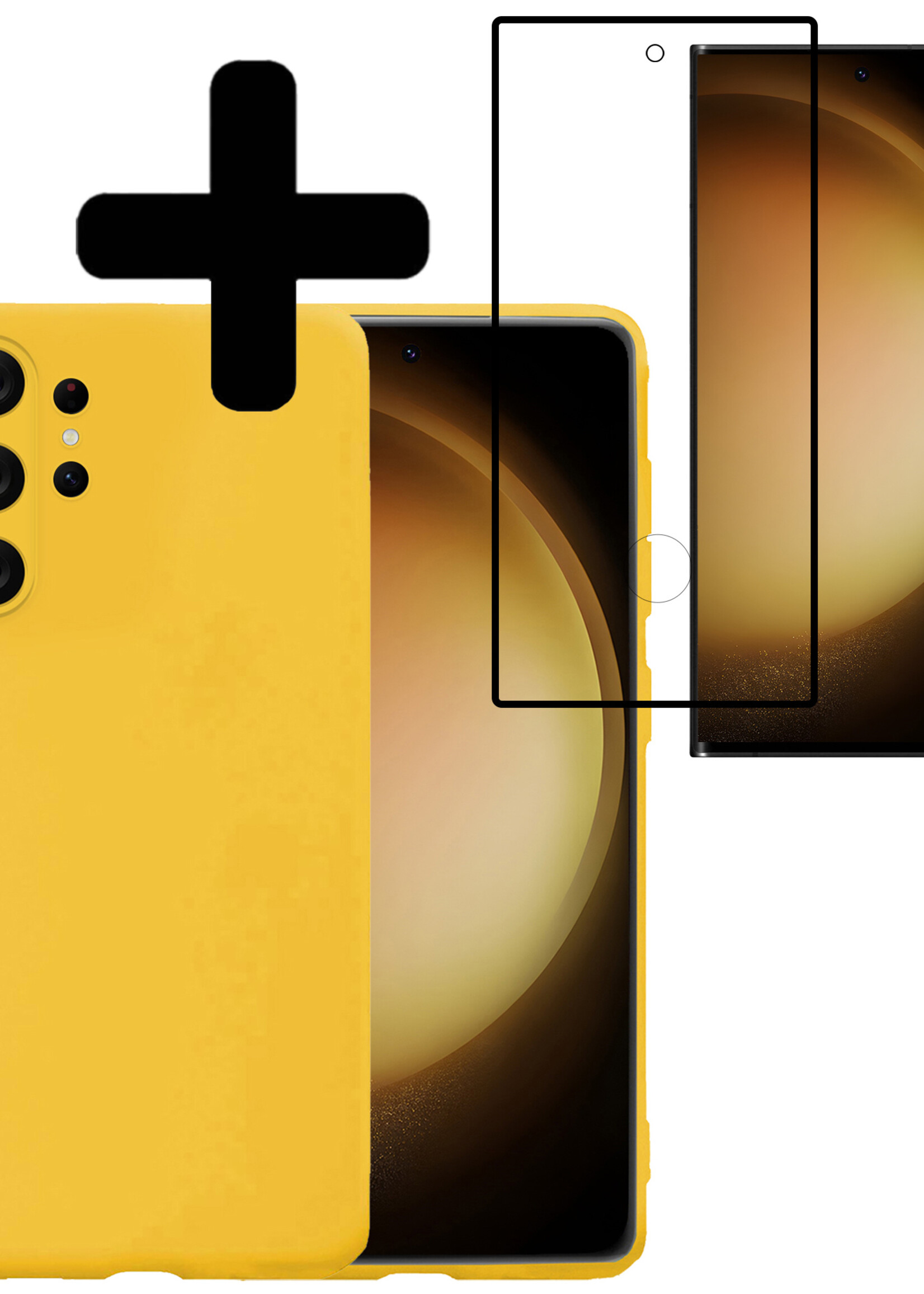 LUQ Hoesje Geschikt voor Samsung S23 Ultra Hoesje Siliconen Case Met Screenprotector - Hoes Geschikt voor Samsung Galaxy S23 Ultra Hoes Siliconen - Geel