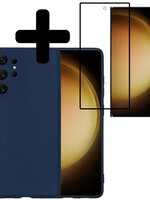 LUQ LUQ Samsung Galaxy S23 Ultra Hoesje Siliconen Met Screenprotector - Donkerblauw