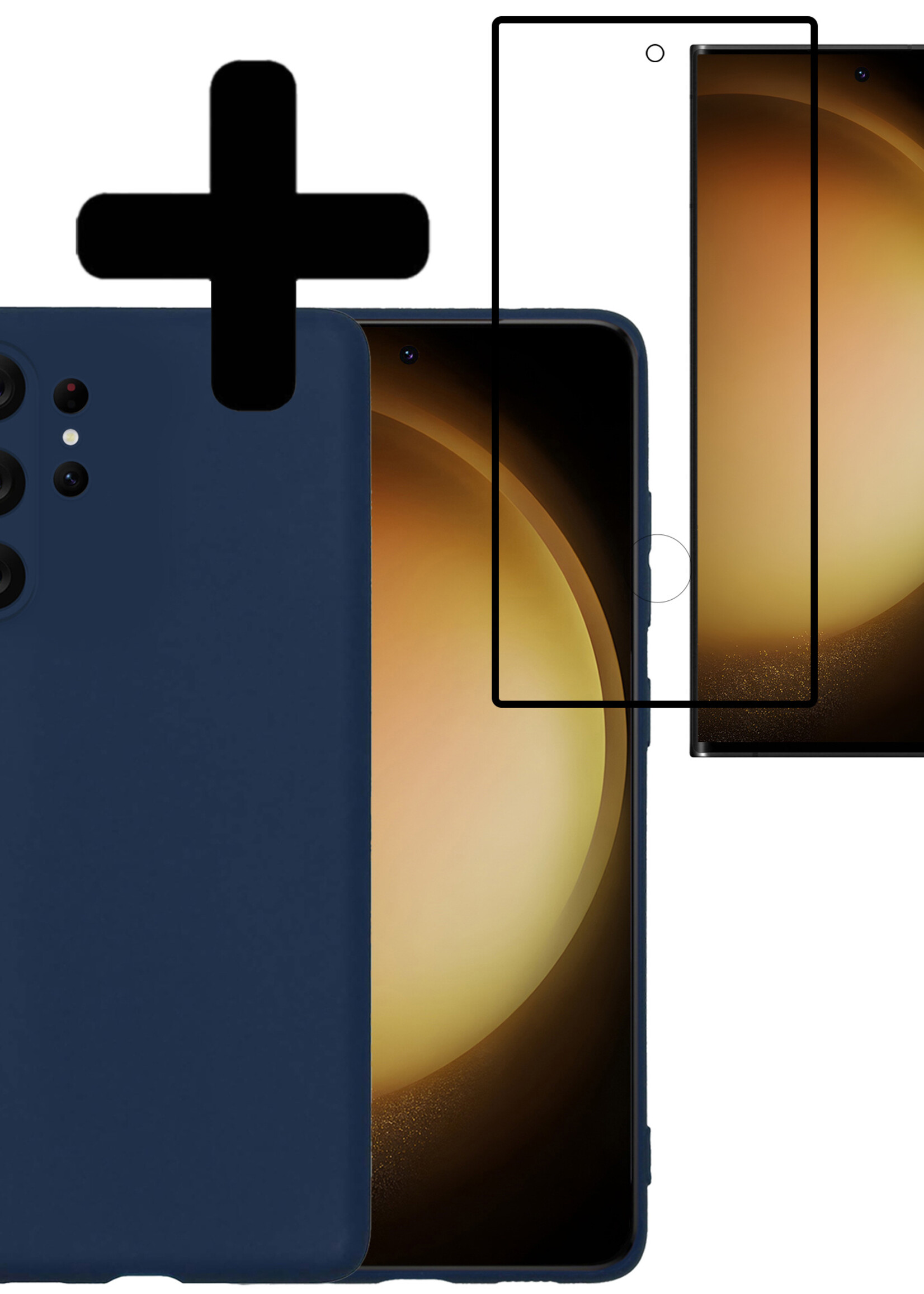 LUQ Hoesje Geschikt voor Samsung S23 Ultra Hoesje Siliconen Case Met Screenprotector - Hoes Geschikt voor Samsung Galaxy S23 Ultra Hoes Siliconen - Donkerblauw