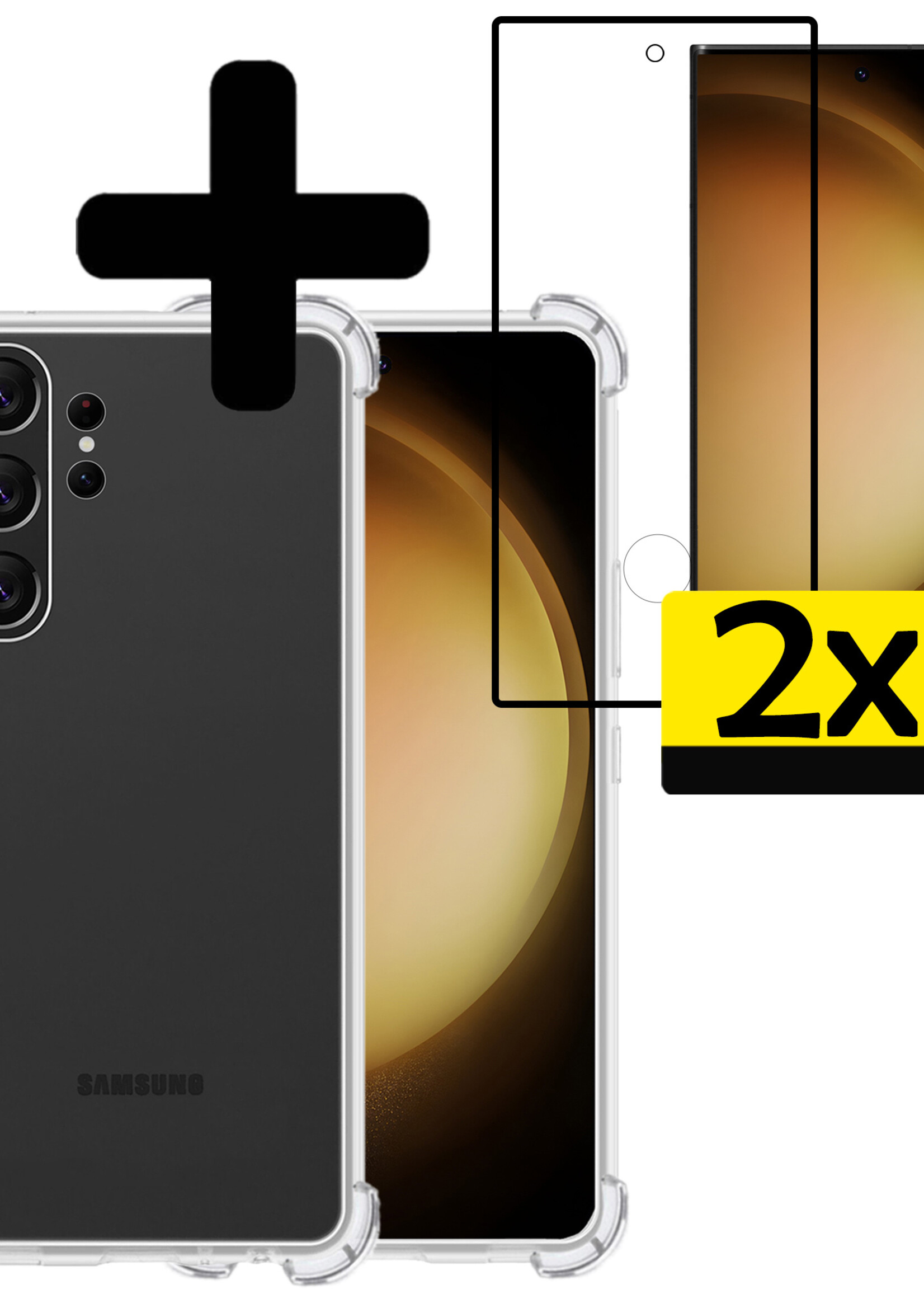 LUQ Hoesje Geschikt voor Samsung S23 Ultra Hoesje Shockproof Case Siliconen Met 2x Screenprotector - Hoes Geschikt voor Samsung Galaxy S23 Ultra Hoes Cover Siliconen - Transparant