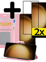 LUQ LUQ Samsung Galaxy S23 Ultra Hoesje Bookcase Lichtroze Met 2x Screenprotector