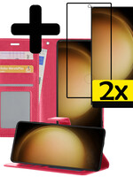 LUQ LUQ Samsung Galaxy S23 Ultra Hoesje Bookcase Donkerroze Met 2x Screenprotector