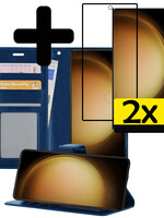 LUQ LUQ Samsung Galaxy S23 Ultra Hoesje Bookcase Donkerblauw Met 2x Screenprotector