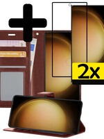 LUQ LUQ Samsung Galaxy S23 Ultra Hoesje Bookcase Bruin Met 2x Screenprotector