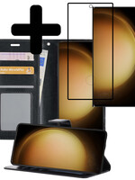 LUQ LUQ Samsung Galaxy S23 Ultra Hoesje Bookcase Zwart Met Screenprotector