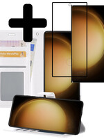 LUQ LUQ Samsung Galaxy S23 Ultra Hoesje Bookcase Wit Met Screenprotector