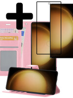 LUQ LUQ Samsung Galaxy S23 Ultra Hoesje Bookcase Rose Goud Met Screenprotector
