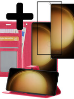 LUQ LUQ Samsung Galaxy S23 Ultra Hoesje Bookcase Donkerroze Met Screenprotector